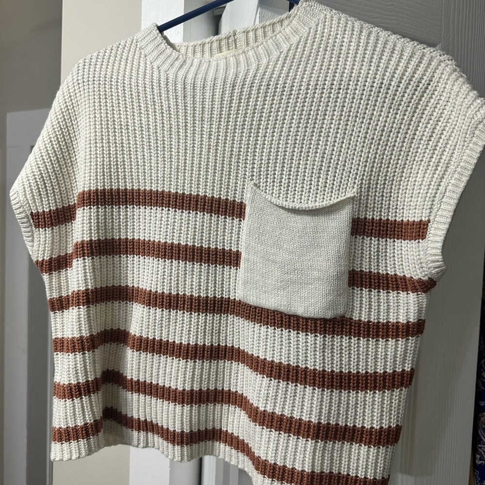 Roolee Cream and Brown Striped Sweater